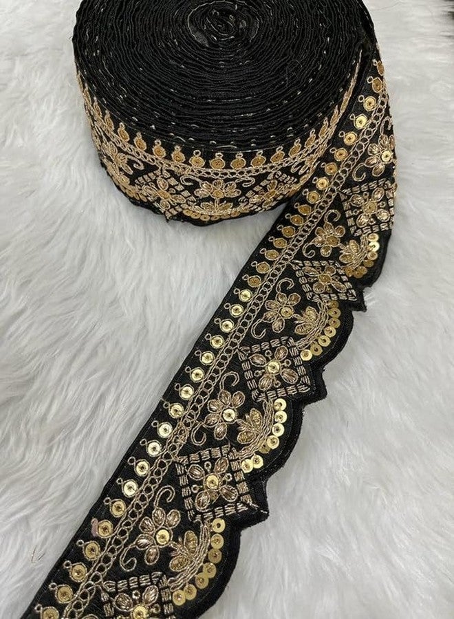 Deep's Creation Designer Fancy Laces Saree Lace Craft Dress Lehenga Border Embroidered Laces 9 Meter 2 Inch Wide (Black)